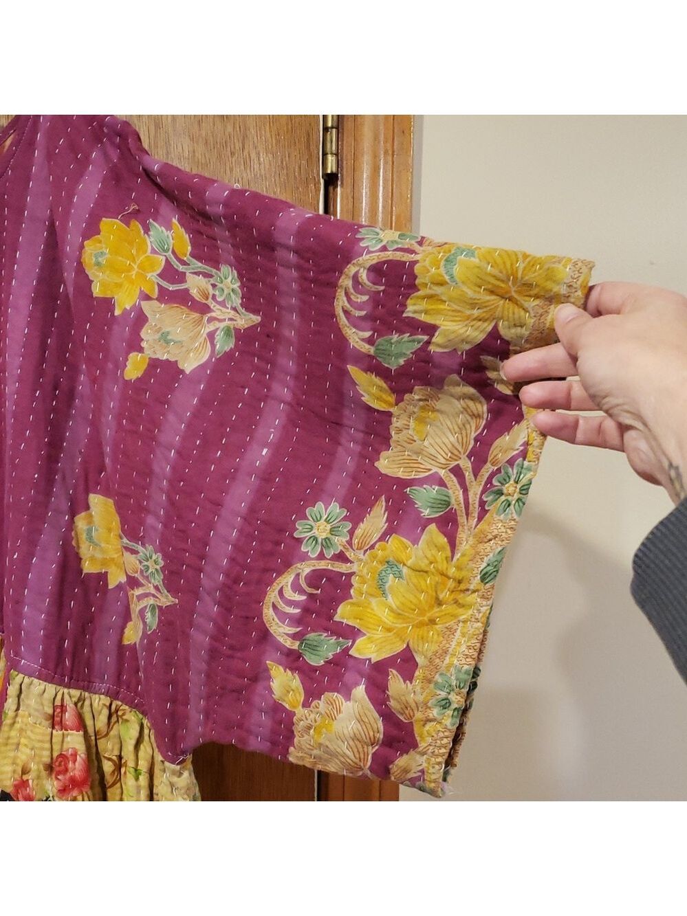 Floral Kantha Babydoll Style Patchwork Dress - Picture 6 of 10